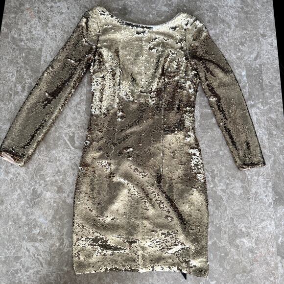 Aidan Mattox Gold Sequin Cocktail Dress- 2 - Picture 3 of 8